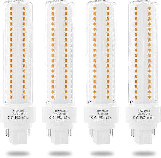 Lustaled Gx24 4-Pin Base LED Bulb, 12W G24q PL-C Horizontal Recessed Light 26W CFL Lamp Equivalent for Kitchen Light Pendant Lamp Dining Room, Warm White 3000K, 4-Pack (Remove/Bypass The Ballast)