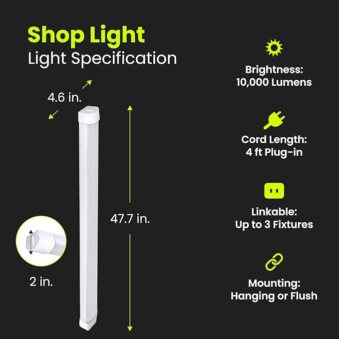 Feit Electric 4 ft. Smart WiFi 105-Watt LED Shop Light, No Hub Required, Alexa or Google Assistant, 3000K/4000K/5000K Color Temperature CCT Changing, SHOP/4/HO/CCT/AG