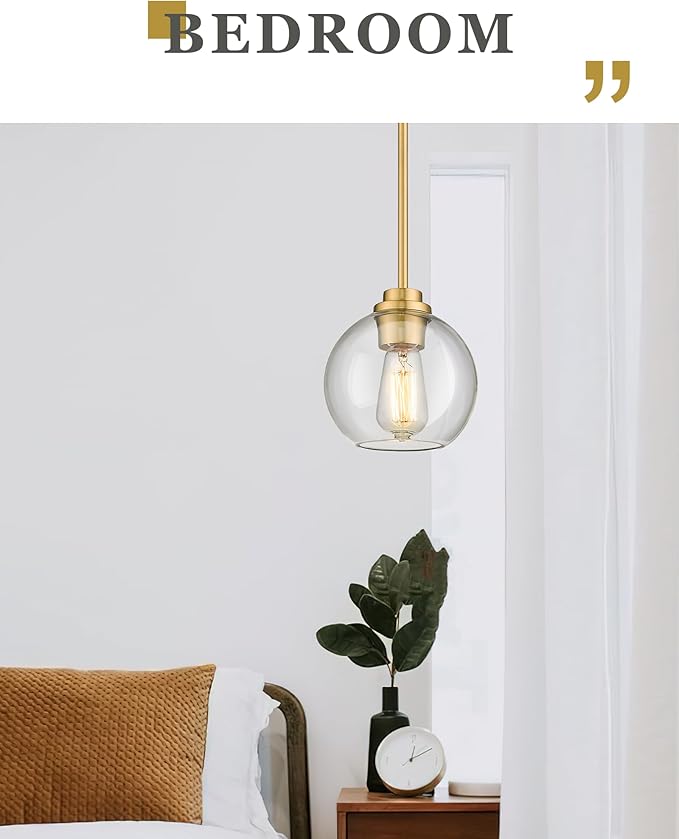 3-Pack Pendant Lights Kitchen Island, Gold Hanging Lights Fixtures with Clear Glass Globe Shade, Brass Kitchen Island Lighting for Dining Room, AD-22280-1P3-GD