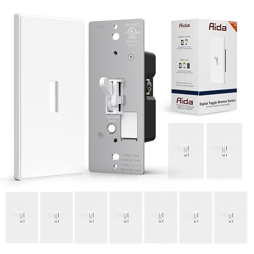 AIDA Digital Toggle Dimmer Switch for Dimmable LED, CFL & Incandescent Bulbs, Single Pole/3-Way, Screwless Wall Plate Included, UL Listed, No Neutral Wire Needed, Matte White (10 Pack)