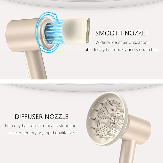 Hair Dryer, High Speed Ionic Blow Dryer, 160000 RPM, Low Noise,5X-Fast Drying, 2 Billion Negative Ions, Compact Blow Dryer with Magnetic Diffuser for Faster Drying All Hair Types(Iridescent)