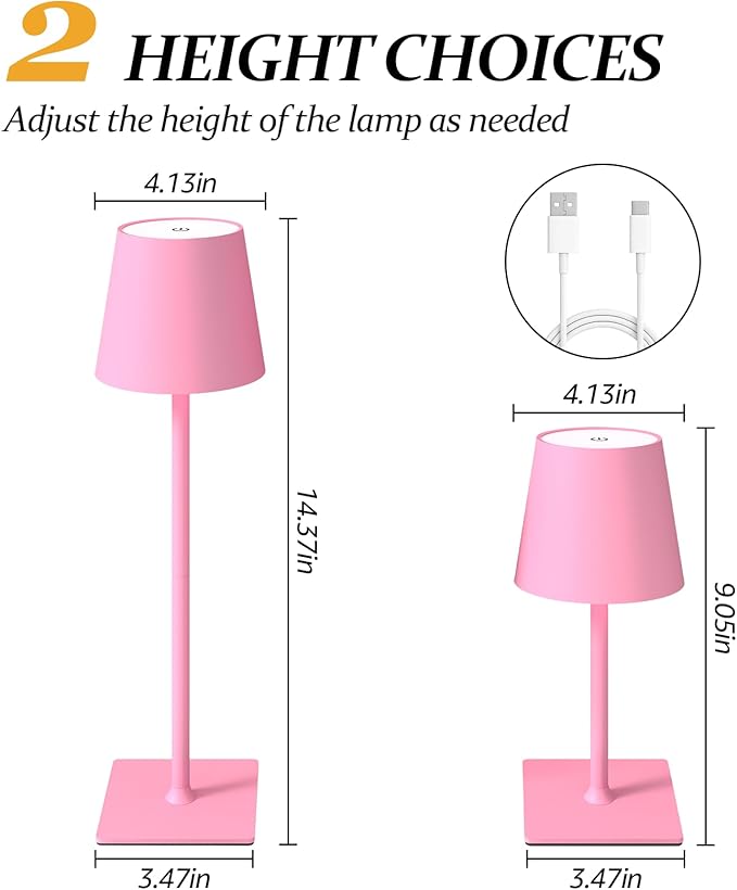CHLORANTHUS 2 Pack Cordless Table Lamps, 3 Colors Stepless Dimming, 5000mAh Rechargeable Battery LED Desk Lamp for Bedroom/Couple Dinner/Desk/Cafe/Dining Room/Terrace