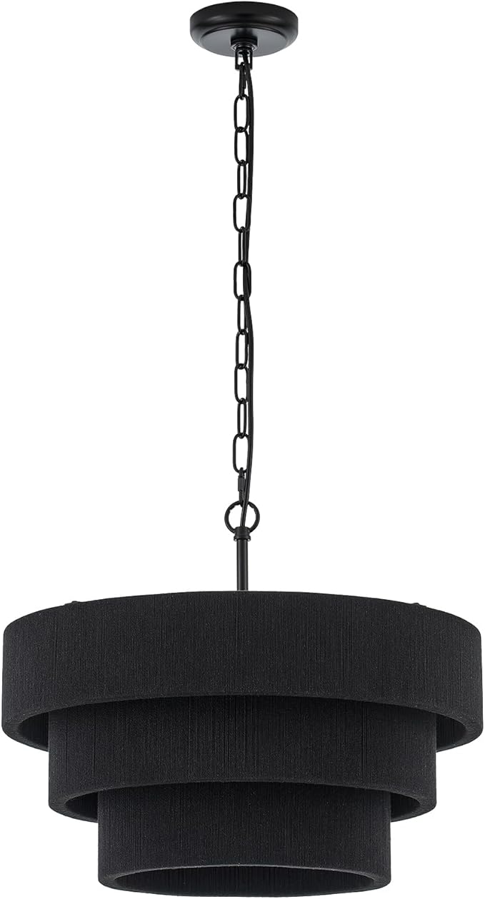 20” Boho Hand Woven Rattan Chandelier Modern 3 Round Adjustable Coastal Pendant Light for Kitchen Island Dining Living Room, Black, UL Listed