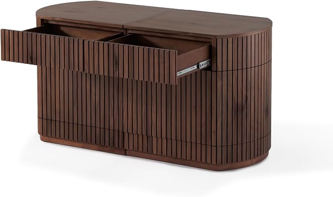 Transformer Table Round Sideboard Buffet Cabinet, Royal Brown | Hidden Drawers, Solid Wood, Integrated Table Panel Storage, Modern Dining Room