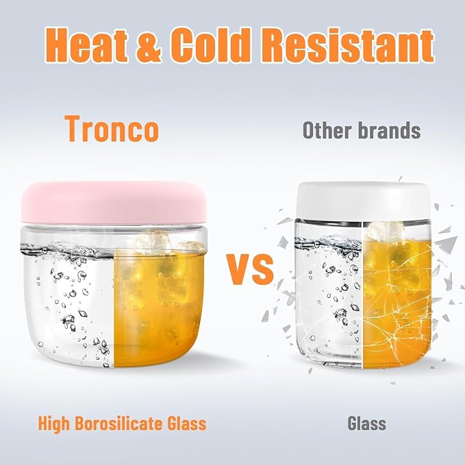Tronco 32 oz Glass Food Storage & Lunch Bowl Containers with Airtight Lids | Leak & Spill Proof Meal Prep Container & Food Storage Jar for Lunch, Salad, Oats, Soup, BPA-Free, Microwave & Dishwasher Safe