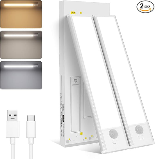 ORALUCE Under Cabinet Lighting Rechargeable Magnetic, 8inch LED Motion Sensor Light Indoor Battery Operated 3 Color Dimmable, Wireless Closet Lights for Kitchen Counter Stairs, 2 Pack