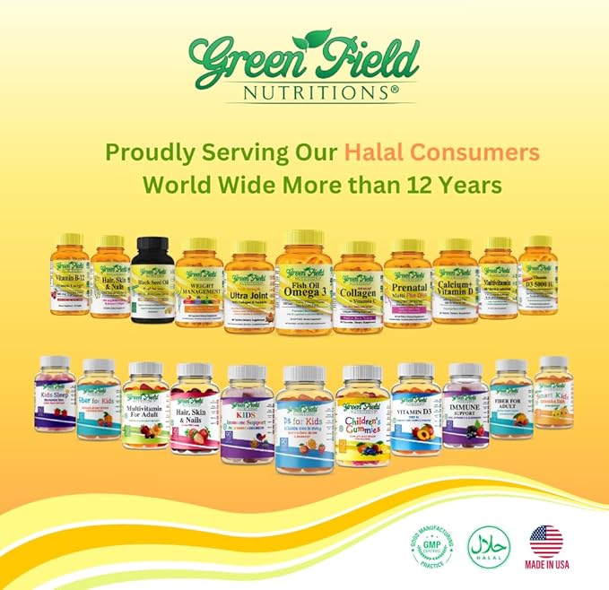 Greenfield Nutritions Vitamine D3 Halal 2000 UI Gélule - D3 Haute Puissance 50 mcg, 120 Mini-Gélules Non Aromatisées - Vitamines D Halal avec Gélatine de Bœuf Halal, Soutient l'Immunité, les Os, les Dents, le Cerveau et les Cheveux