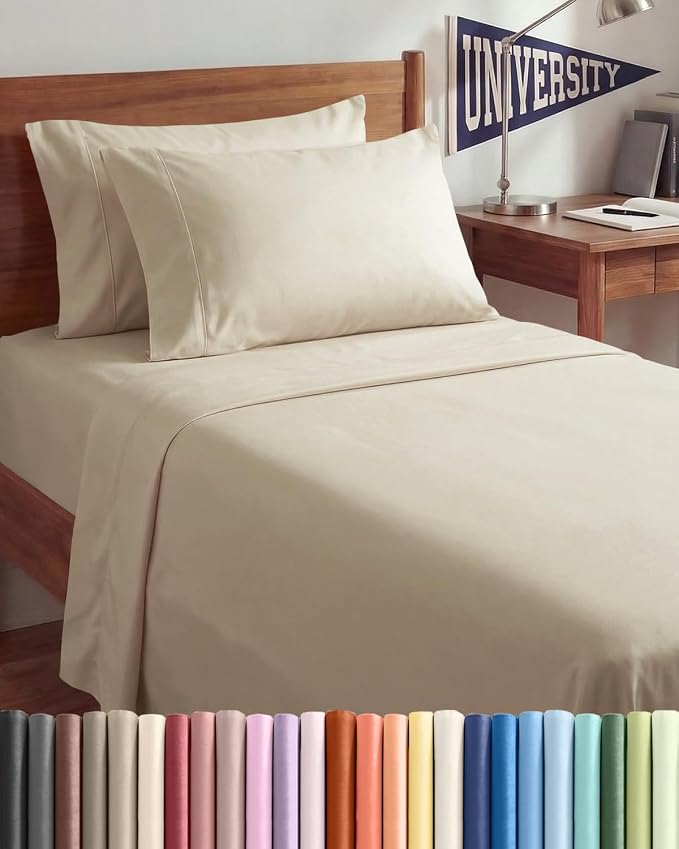 Twin XL 4 Piece Sheet Set - Comfy Breathable & Cooling - Ultra Soft Hotel Luxury Bedding Set w/ 8-16 Inch Deep Pockets - 1 Flat & 1 Fitted Sheet & 2 Pillowcases - Wrinkle Free and Easy Care - Wheat