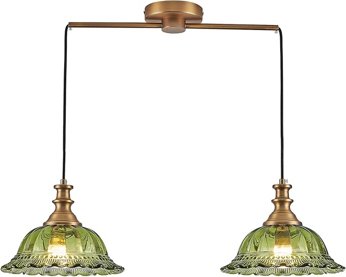 HDDFL Vintage Pendant Light Fixtures Modern Green Glass Hanging Lighting with Adjustable Cord for Kitchen Island Dining Room Living Room Hallway