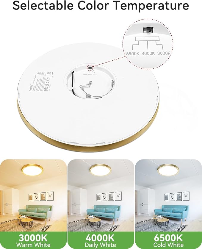 zemty 2Pack LED Ceiling Light Golden - 12In 28W Aureate Flush Mount Ceiling Light, 3 Color Temperature 3000K/4500K/6000K - 3200lm Gilded Round Flat Light Fixture for Kitchen Bathroom Shower