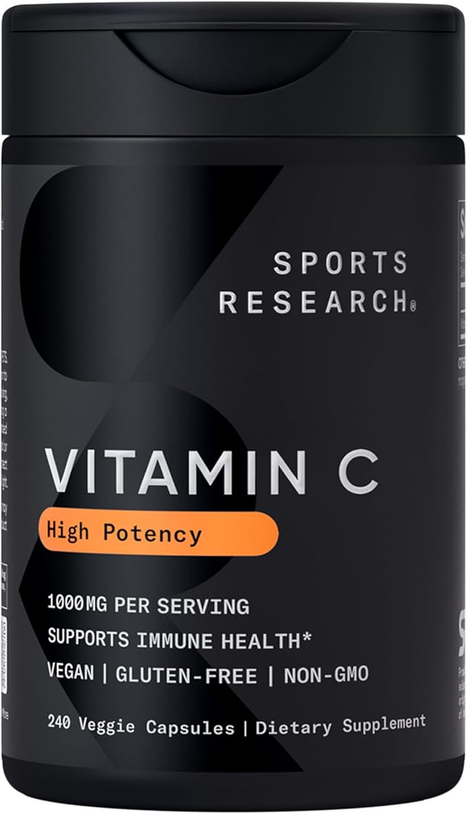 Sports Research 1250 mg Omega 3 Burpless Fish Oil - Wild Alaskan Pollock - (90 Count), High Potency Vegan Vitamin C 1000mg (240 Count) + Vegan 5000iu Vitamin D with 100mcg Mk7 Vitamin K (60 Count)