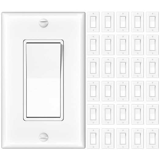 Amico 30 Pack Single Pole Light Switch with Wall Plate, UL Listed, 15A 120/277V, On/Off Rocker Paddle Interrupter Wall Switch, Grounding Screw, Residential Grade, Suitable for Home and Business, White