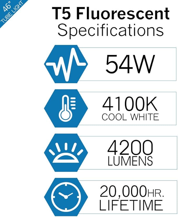 LUXRITE F54T5/841/HO 54W 46 Inch T5 Fluorescent Tube Light Bulb, 4100K Cool White, 4200 Lumens, G5 Mini Bi-Pin Base, LR20770, 6-Pack