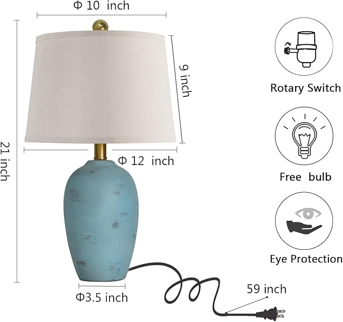 AIEAMPDO 21'' Set of 2 Coastal Small Ceramic Lamps for Bedroom, Traditional Nightstand Bedside Desk Table Lamp for Living Room Office Dorm, 2 Bulbs Included
