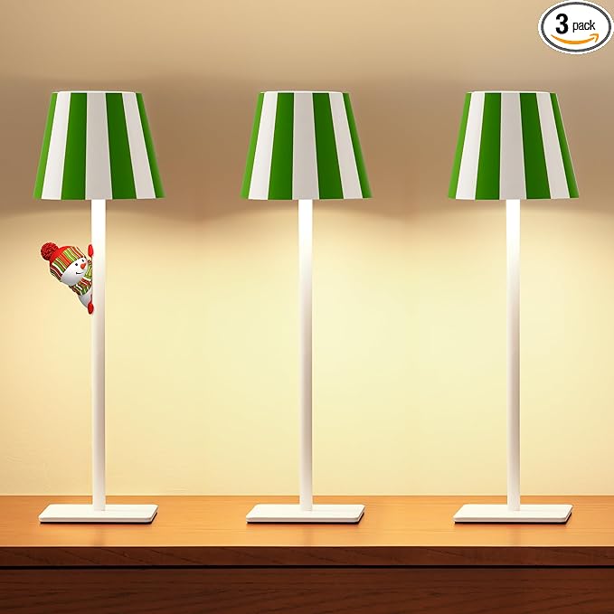 UME 3 Pack Cordless Table Lamp, Battery Operated Lamp - Portable Waterproof Rechargeable Table Lamp w/ 3 Color Temps & Stepless Dimming for Dinner, Desk, Cafe, Outdoor (Green)