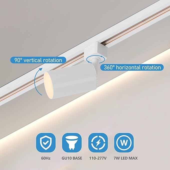 6 Lights LED Track Lighting Kit with 6.6FT H Track Lighting Rails & Floating Canopy Connector, GU10 Track Light Kit Modern Kitchen Track Lighting Fixtures Ceiling Spot Light, White - No Bulbs