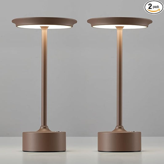 PUSU Rechargeable Table Lamps Set of 2, Brown Cordless LED 4000mAh Battery Desk Lamp, Stepless Dimming & 3 Color 2700K-6000K, Portable Lamp for Bedroom, Living Room, Restaurant, Outdoor, Night Light