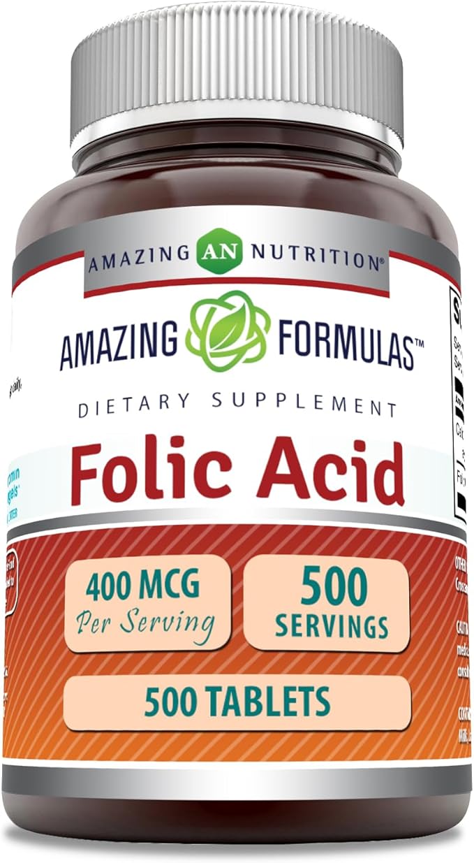 Amazing Formulas Folic Acid (Vitamin B9) 400 mcg | Tablets Supplement | Non-GMO | Gluten Free | Made in USA (1 Pack, 500 Count)