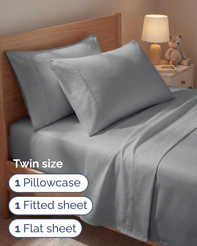 Twin 4 Piece Sheet Set - Comfy Breathable & Cooling - Ultra-Soft Hotel Luxury Bedding Set with 8-16 Inch Deep Pockets - 1 Flat & 1 Fitted Sheet & 2 Pillowcases - Wrinkle Free & Easy Care - Steel Blue