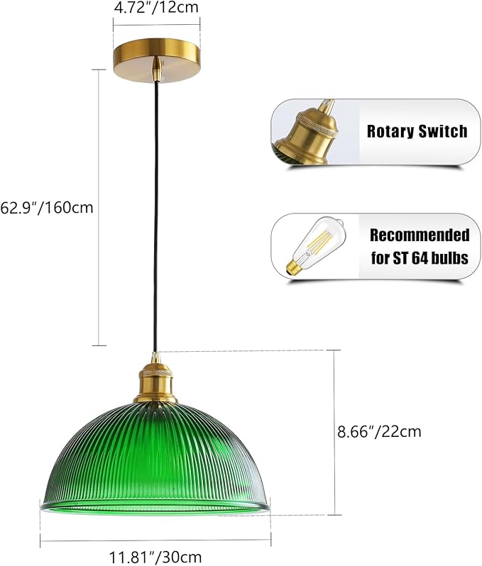 XZHGCEE Vintage Pendant Light Fixtures: Glass Pendant Lights Kitchen Island, Modern Green Pendant Light Fixture for Bedroom Dining Room