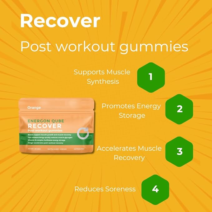SGC Recover Gummies – 600mg BCAAs + Antioxidants – Fast-Acting Post-Workout Support for Muscles & Energy – On-The-Go Packets – Orange Ginger Flavor
