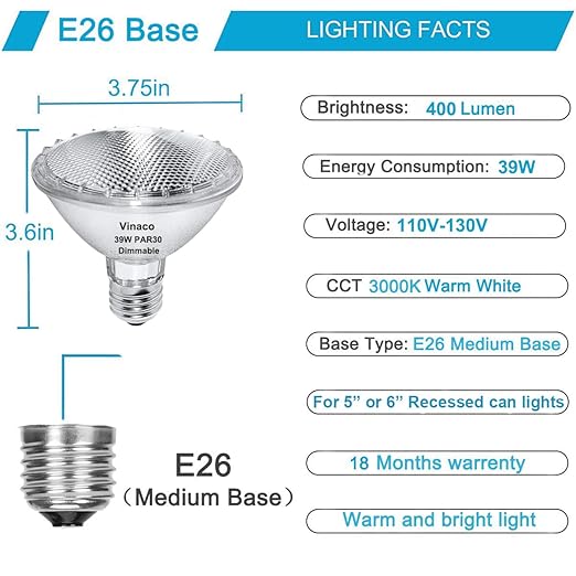 Par30 Short Neck, 6pcs PAR30 39W 120V Halogen Light Bulbs, Dimmable. Premium Quality for Long Lasting Life, E26 Base, 3000K Warm White, par30 Flood Light Great for Accent Lighting, Tracking Lighting