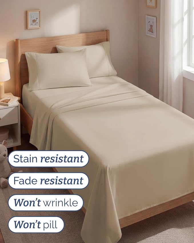 Twin 4 Piece Sheet Set - Comfy Breathable & Cooling - Ultra Soft Hotel Luxury Bedding Set with 8-16 Inch Deep Pockets - 1 Flat & 1 Fitted Sheet & 2 Pillowcases - Cozy, Wrinkle Free & Easy Care - Cream