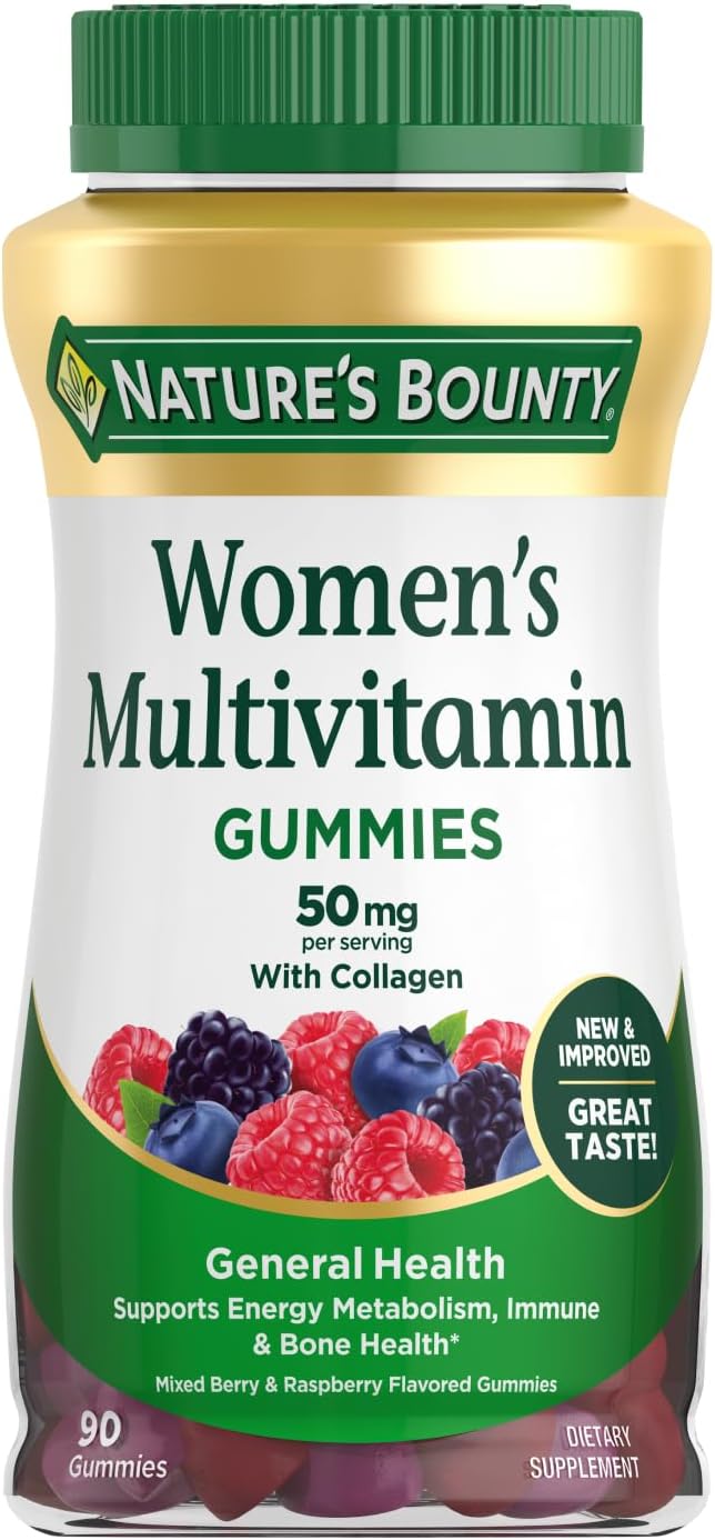 Nature's Bounty 女性用マルチビタミン グミ、大人向けビタミンサプリメント、一般的な健康維持、免疫と骨の健康をサポート、ミックスベリーとラズベリー風味、90グミ