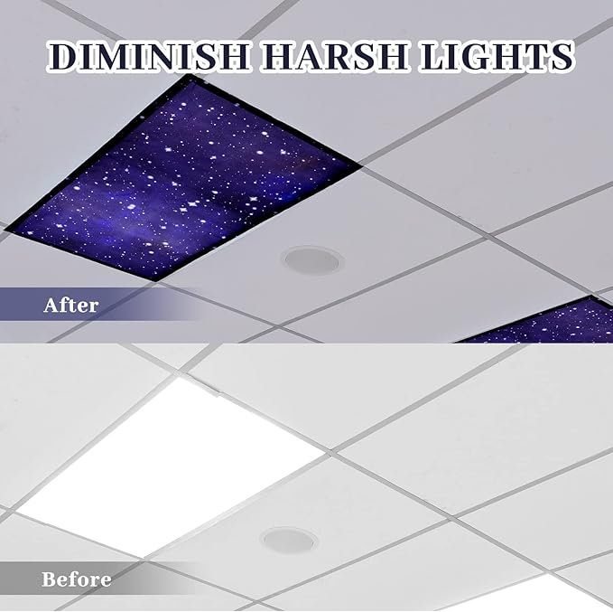 Hortsun 6 Pcs Fluorescent Light Covers - 4 x 2 Feet Magnetic Light Filters, Ceiling Lights Covers for Classroom Fluorescent Shade, Hospitals, School Office Cubicle Decor(Starry Sky)