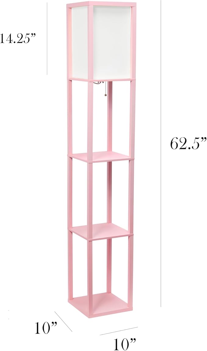 Simple Designs LF1014-LPK Etagere Organizer Storage Shelf Linen Shade Floor Lamp, Light Pink