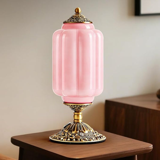 Milk Glass Table Lamp, Touch Control with USB Charging Port Vintage Bedside Desk Lamp Stepless Dimming for Bedroom Living Room Nightstand Led Bulbs Included （Pink）