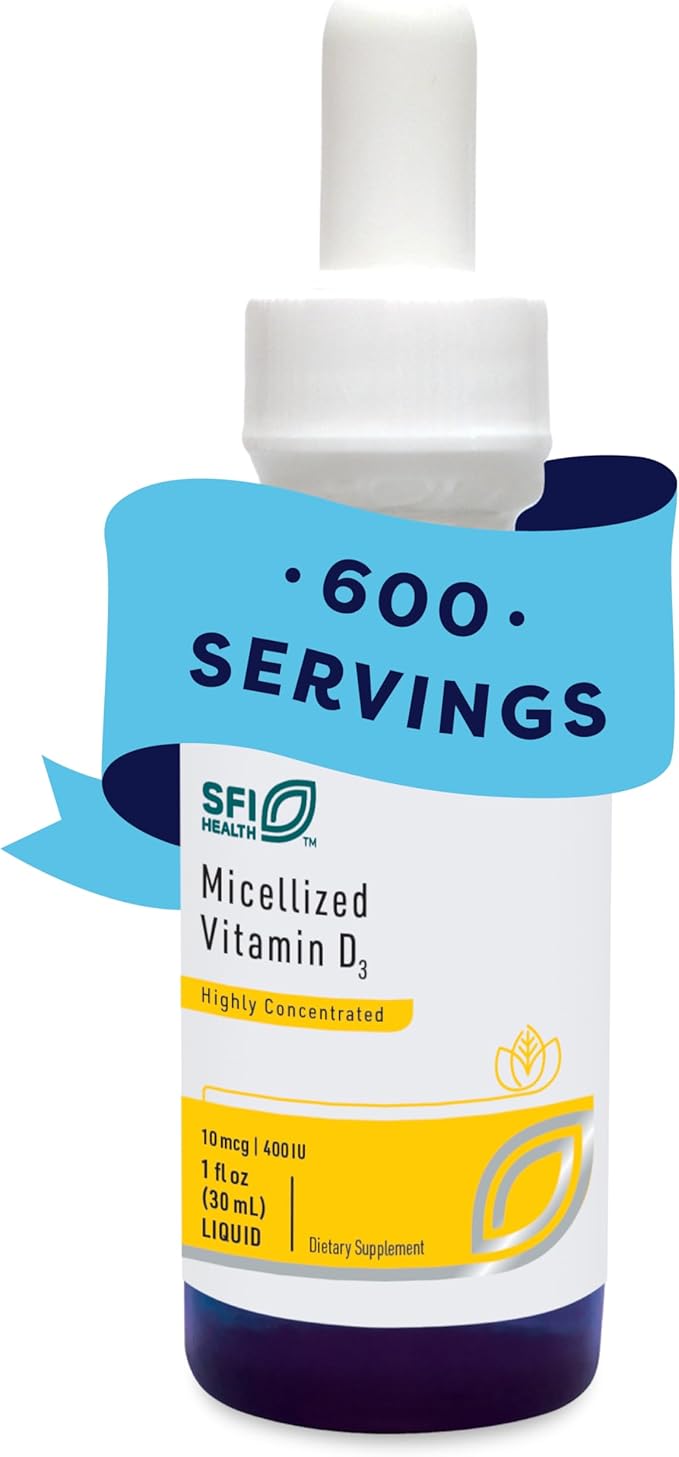 Klaire Labs SFI Health Vitamine D3 Micellaire Liquide pour Enfants, Bébés et Adultes - 400 UI de Vitamine D par Goutte - Convient aux Enfants - Soutien Immunitaire - Gouttes Saveur Mangue Orange (600 Portions / 30 ml)