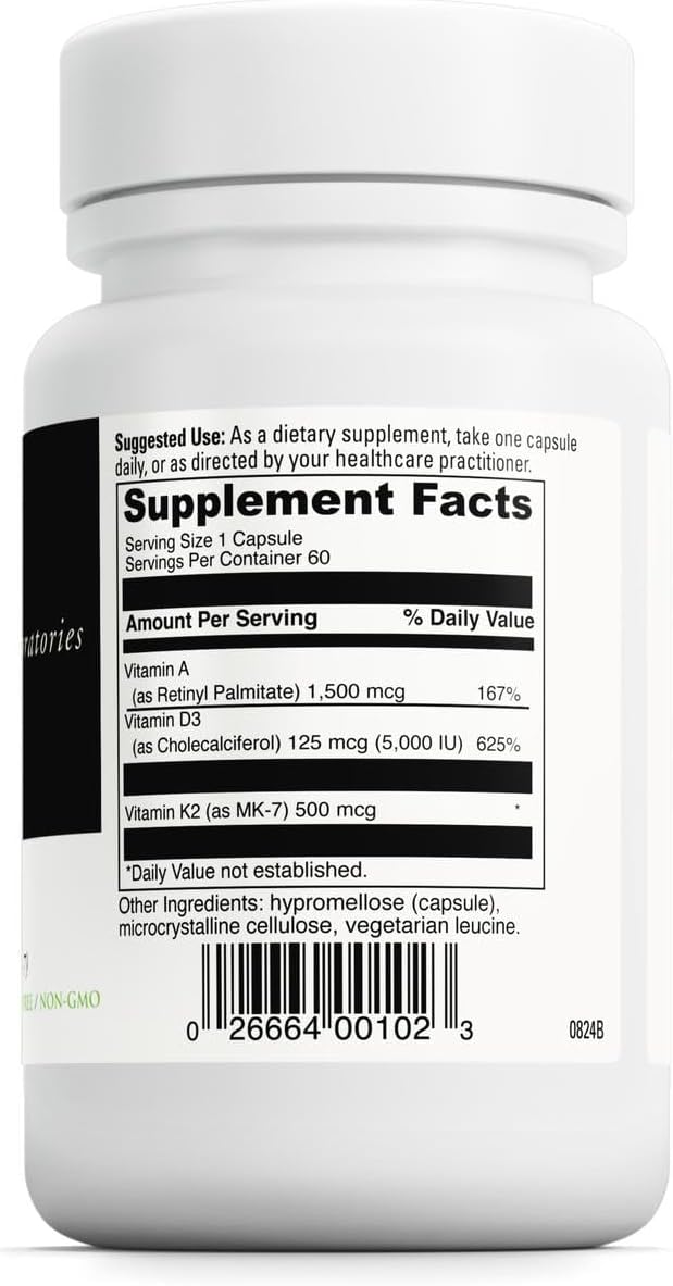 DAVINCI Labs ADK - Helps Support Bone, Heart & Immune Health - Dietary Supplement with Vitamins A, D3 & K2 (as MK-7) - Vegetarian, Gluten Free & Soy Free - 60 Capsules