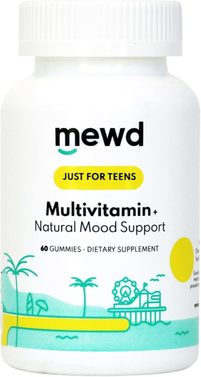 MEWD ティーン/キッズ用デイリーマルチビタミン グミ 天然気分安定剤配合、ビーガン、免疫力向上、鉄・亜鉛サプリメント、グルテンフリー、脳の健康のための集中力アップビタミン – アメリカ製