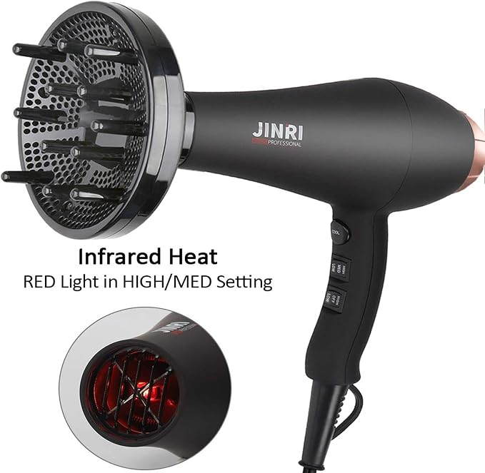 Hair Dryer 1875W, Negative Ionic Fast Dry Low Noise Blow Dryer, Professional Salon Hair Dryers with Diffuser, Concentrator, Styling Pik, 2 Speed and 3 Heat Settings