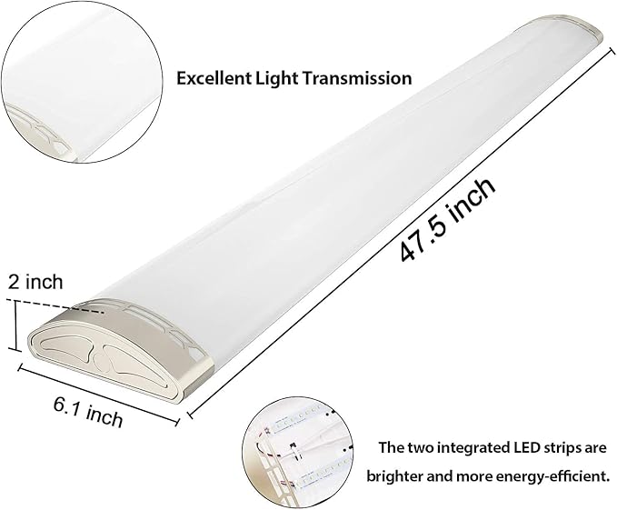 Dimmable 4FT LED Kitchen Puff Ceiling Lights, 40W, 4800LM, 5000K, 4 Foot LED Linear Fixture 48 Inch Flush Mount Wraparound Shop Light for Garage, Office, Fluorescent Tube Replacement