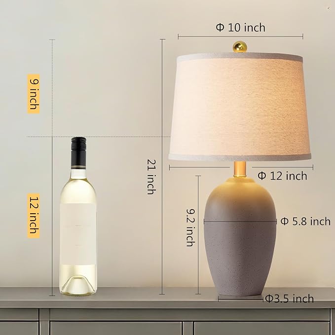 AIEAMPDO 21'' Set of 2 Farmhouse Ceramic Table Lamps for Living Room Bedroom, Nightstand Rustic Brown Desk Lamp for Bedside End Table Entryway, 2 LED Bulbs Included