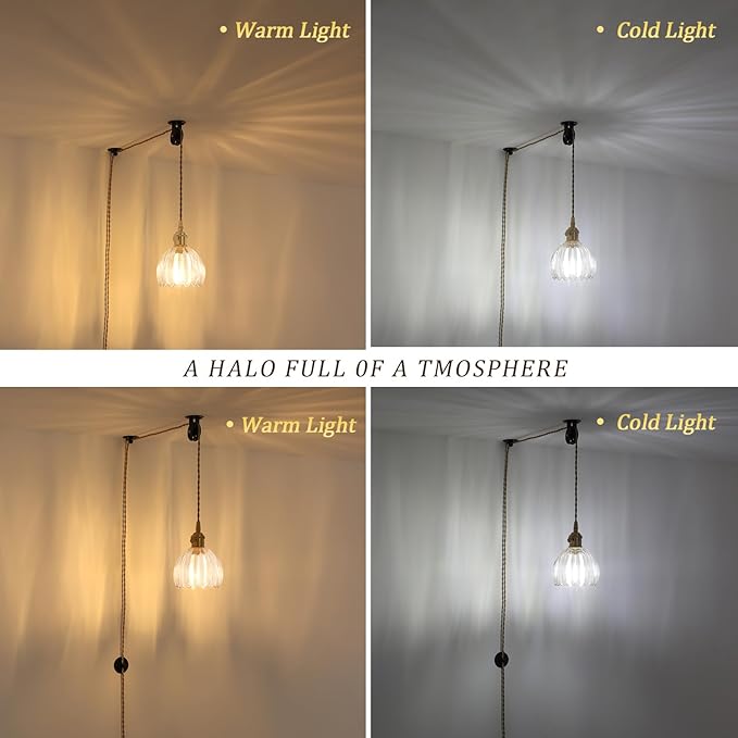 Shenmoyl Plug in Pendant Light Hanging Light Fixture Corded On/Off Switch Brass Pendant Light with Clear Tulip Glass Lampshade for Bedroom Living Room Kitchen Island