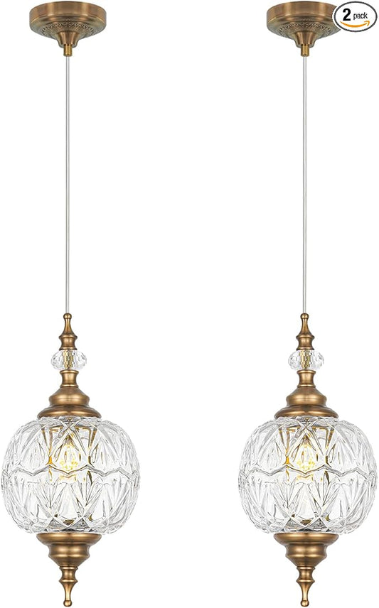 Vintage Pendant Lights Kitchen Island Set of 2, Brass Bathroom Pendant Light with Small Detachable Glass, Modern Classic Adjustable Hanging Light for Kitchen, Hallway, Table, G9 Base, Brown Bronze