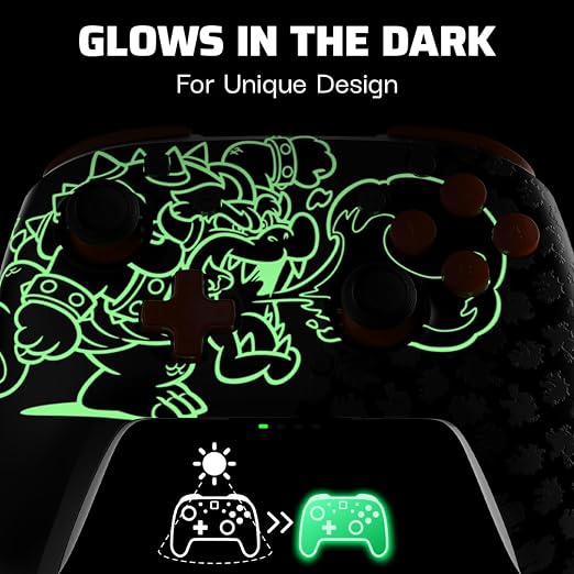 PDP REMATCH GLOW Wireless Nintendo Switch Pro Controller, Full Motion Controls – Licensed for Nintendo Switch. & Lite & OLED Model, Rechargeable Battery Power, Glow in the Dark: Blackout Bowser