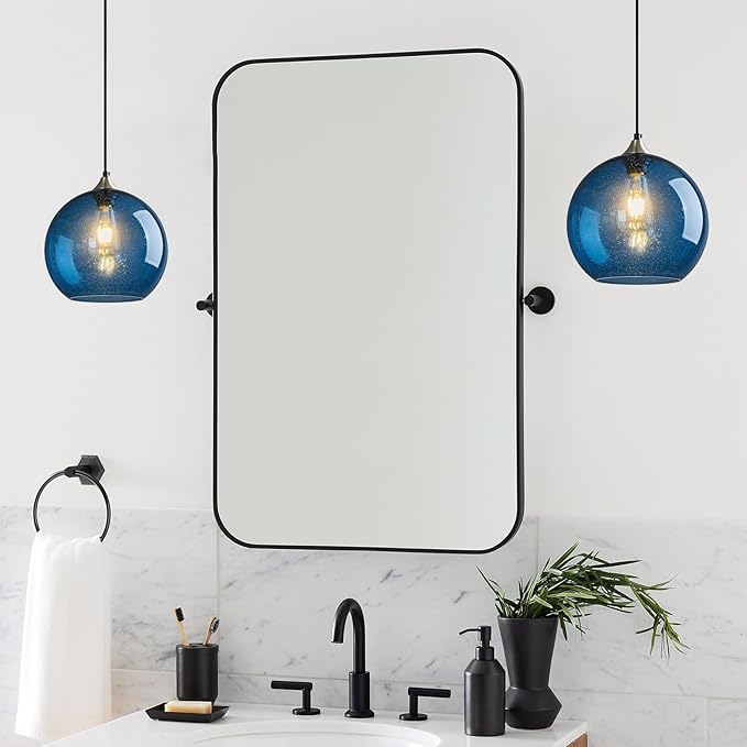 Modern 2-Pack Glass Globe Pendant Lights, Blue Modern Pendant Lighting for Kitchen Island, Clear Glass Hanging Lamps for Dining Room Living Room Bedroom, Large 9.85 Inch Fixture (Bulbs Not Included)
