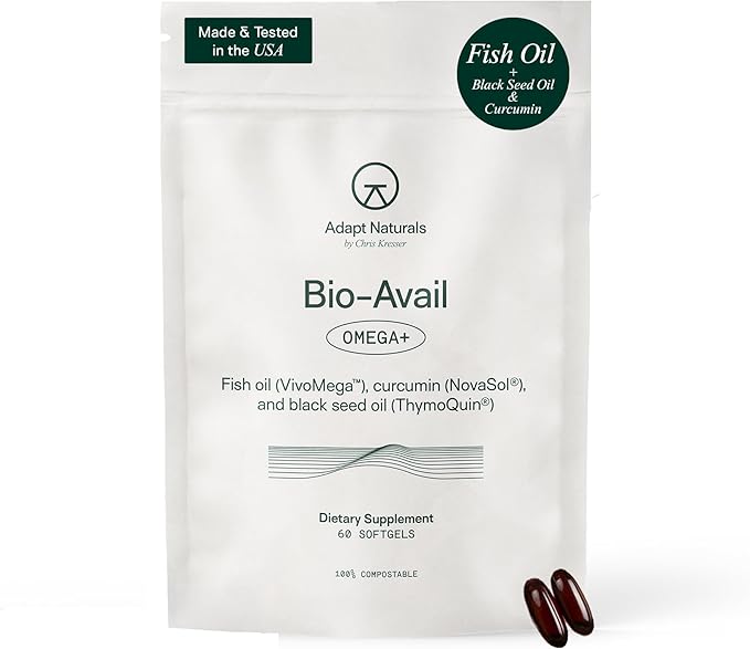 Adapt Naturals オメガ3フィッシュオイルサプリメント（高吸収クルクミン＆ブラックシード配合）、魚油1500mg（EPA・DHAオメガ3脂肪酸）関節・筋肉・心臓をサポート | 無香料 - 30日分