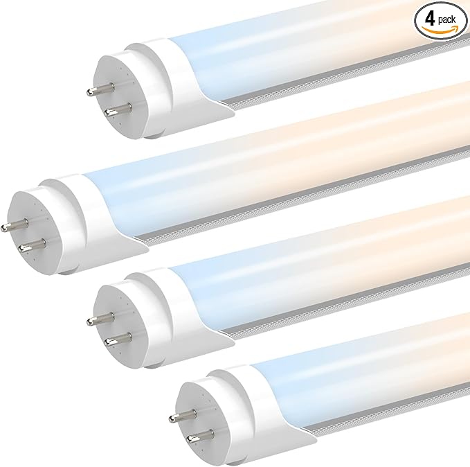 T8 LED Bulbs 4 Foot, LED Tube Lights 4ft Type A+B, 24W, 3200LM, 6 CCT(3000K-6500K) Plug and Play or Ballast Bypass, Fluorescent Light Bulb 48 Inch T10 T12 Tube Replacement, Dual-Ended, Frosted, 4 Pack