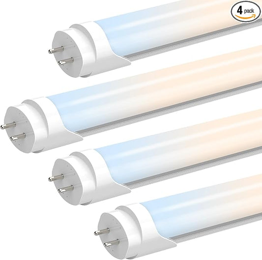 T8 LED Bulbs 4 Foot, LED Tube Lights 4ft Type A+B, 24W, 3200LM, 6 CCT(3000K-6500K) Plug and Play or Ballast Bypass, Fluorescent Light Bulb 48 Inch T10 T12 Tube Replacement, Dual-Ended, Frosted, 4 Pack