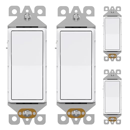 AIDA 4 Pack 3 Way Rocker Decora Light Switch, 15 Amp Self-grounding Electrical Light Switches, Residential Grade, UL Listed, Glossy White