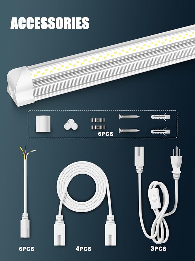 ELEKICO Super Bright 50w 7200lm 5000k V Shape 4ft Led Shop Lights for Workshop 4ft, 4' Linkable 4 Foot Led Shop Lights with Plug in Power Cable On/Off Switch for Garage Basement Warehouse