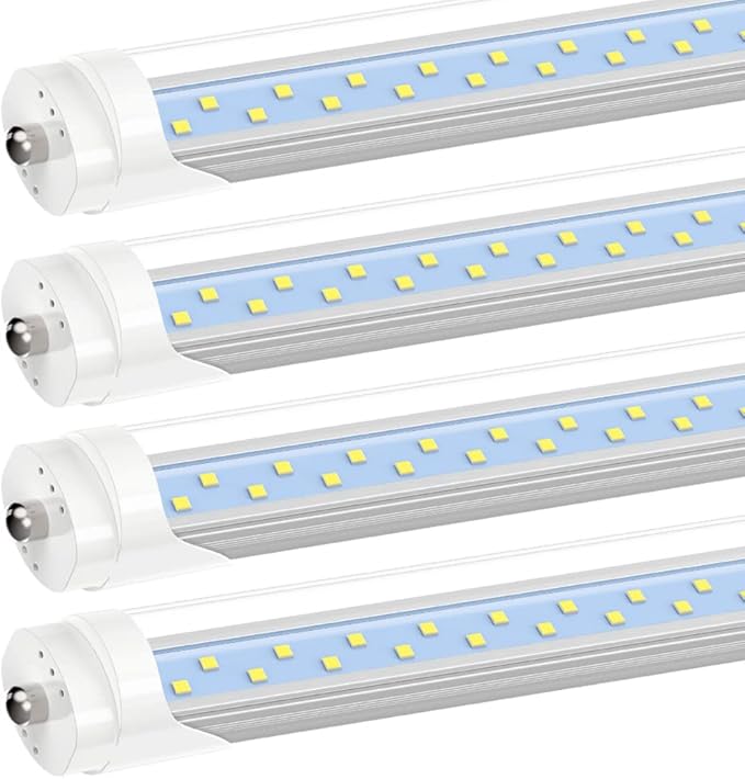 JESLED T8/T10/T12 8FT LED Tube Light Bulbs, 50W 6000LM, 5000K Daylight White, 8 Foot Single Pin FA8 LED Fluorescent Replacement for Shops Garage Light Fixtures, ETL Listed, Remove Ballast (4-Pack)
