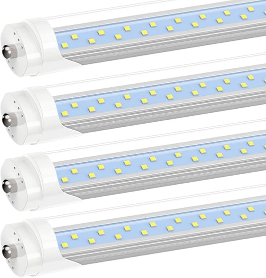 JESLED T8/T10/T12 8FT LED Tube Light Bulbs, 50W 6000LM, 5000K Daylight White, 8 Foot Single Pin FA8 LED Fluorescent Replacement for Shops Garage Light Fixtures, ETL Listed, Remove Ballast (4-Pack)