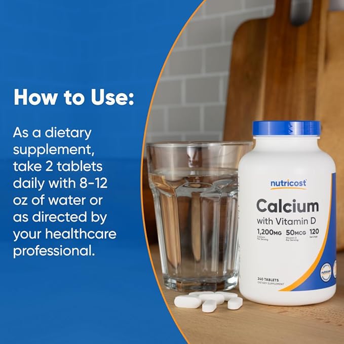 Nutricost カルシウム ビタミンD配合 240タブレット - 1回分あたりカルシウム (1200mg) ビタミンD (50mcg) - 非遺伝子組み換え、グルテンフリー (2個パック)