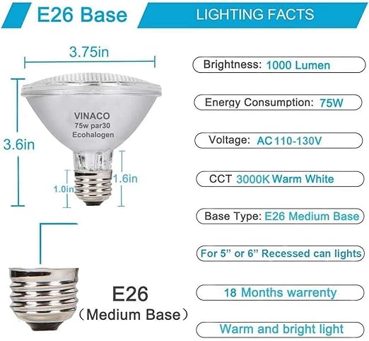 PAR30 Short Neck, 2pcs par30 75w 120v Light Bulbs, Dimmable, Warm White, High Brightness par30 Flood Light with 40 Deg Beam, E26 Base, par30s halogen great for Track Light , Recessed Light Bulbs